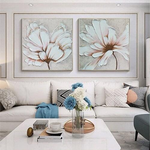 Abstract White Flower Simple Oil Painting Handmade Thick Textured Flower Painting For Living Room Decor Hot Sell Free Shipping