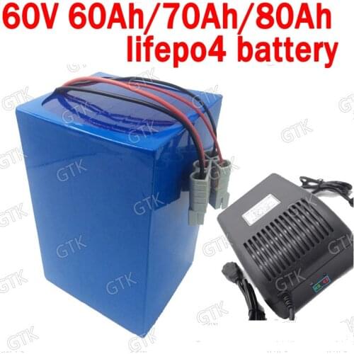 GTK Lithium 60V 80AH lifepo4 60V 60Ahbattery 60V 70Ah Rechargeable for 4800w scooter tricycle motorcycle vehicle + 10A Charger