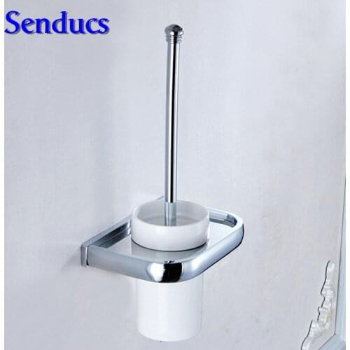 Free shipping High quality bathroom toilet brush holder with luxury polished chrome bath toilet bruh holder from senducs ware