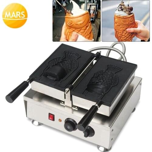 Commercial Non stick Open Mouth Ice Cream Taiyaki Machine Waffle Cone Maker Korea Fish Shape Waffle Cone Making Machine Pan