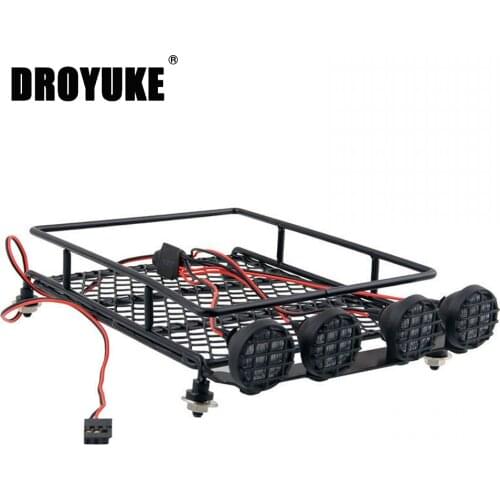 Droyuke 1/10 RC Car Rock Crawler Metal Roof Rack Luggage Carrier with LED Lights for TAMIYA D90 CC01 AXIAL SCX10 Luggage Rack