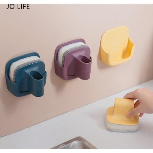 JO LIFE Multifunctional Wall Mounted Pot Brush Sponge Cleaning Brush With Handle Kitchen Accessories