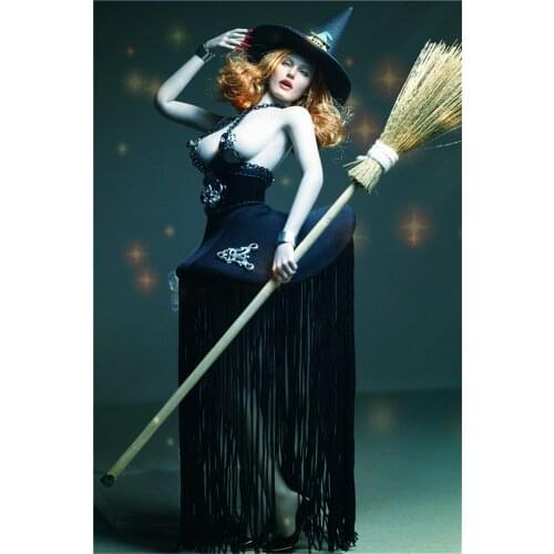 Mnotht 1/6 Scale Halloween Witch Dress Set with Pumpkin Head Witch Hat Corset Tassel Skirt Bracelet for 12in Action Figure Toy