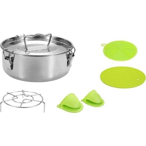 Stainless Steel Steamer Pot with Steamer Trivet Rack with Lid and Handle Multi-Function Steaming Compartment Set
