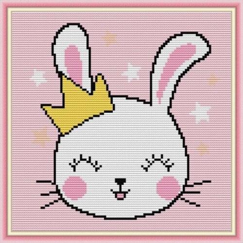 Crown Shy Bunny cross stitch kit aida 14ct 11ct count print canvas cross stitches needlework embroidery DIY handmade