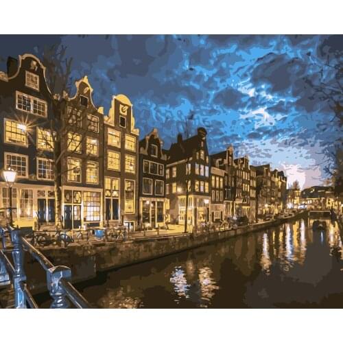 TQX-16 Amsterdam City wonders night DIY Painting By Numbers Acrylic Paint On Linen Digital Painting Wall Art Picture