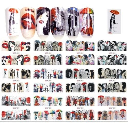 12 Designs Charms Nail Sticker Valentines Day Sexy Red Lips Nail Art Water Transfer Decals for Nails Wraps Manicure New Arrival