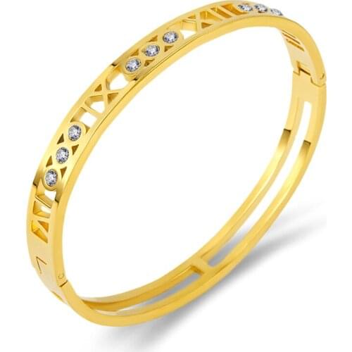 Delicate Hollow Roman Numeral Crystals Bracelets & Bangles Vacuum Plated Titanium Steel Bangle Jewelry For Women Bracelet