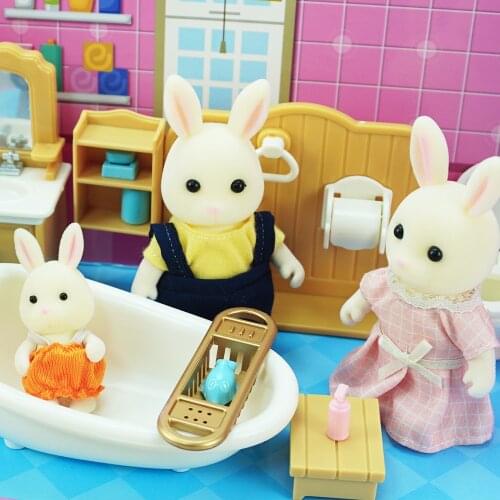 New 1:12 Dollhouse Accessories Girl Games Forest Animal Miniature Dolls Bathroom Shower Bunny Milky Rabbit Family Toys For Girls