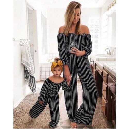 2021 new parent-child striped one-shoulder long-sleeved jumpsuit