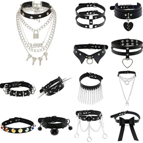 New Harajuku Black Goth Punk Leather Choker Necklaces Women Men Rock Metal Emo Festival Cosplay Party Jewelry Gothic Accessories