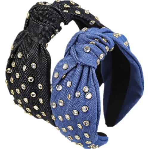 NEW denim with stone headband knot hairbands women and girls jeans hair accessories