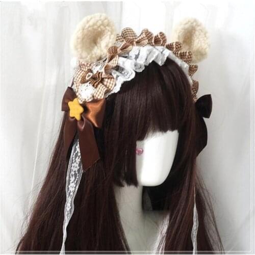 Cookies Tiramisu Brown Kawaii Lolita Detachable Bear Ear KC Hair Band Hair hoop Girl Bow Hairpin Headwear B1365