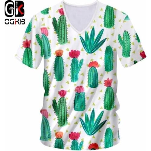 OGKB Mens V-neck T-shirt Summer Tops Print Plant Cacti 3d T Shirts Man Hiphop Casual Tshirt Homme Tee 7XL Harajuku Streetwear