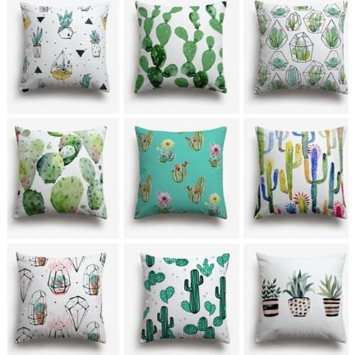 Sweetenlife Succulents Hand Drawn Pillow Cover Minimalistic Geometric Decorative Pillow Cover Scandinavian Style Floral Cushion