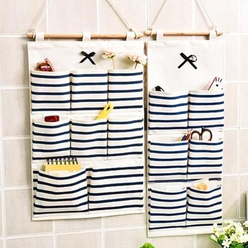 6/8 Pockets Cotton Linen Fabric Portable Wardrobe Hanging Storage Bag Hangers Clothes Rack Organizer Hanging Closet Organizer