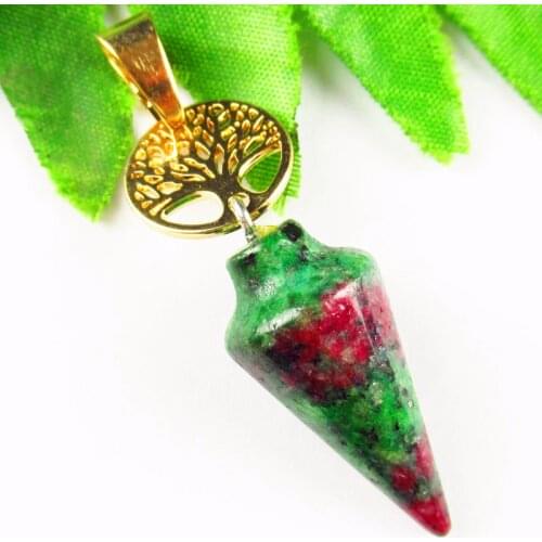Carved Rubys in Fuchsite Pendulum Tibetan Gold Life-tree Pendant Bead 35x15mm/15x1mm Length:58mm