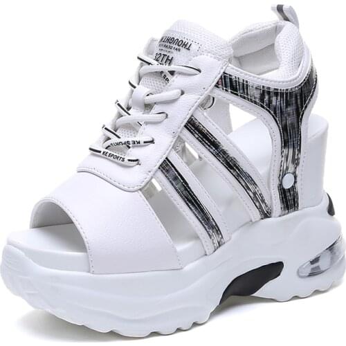 New Arrival 2021 Summer Platform Sandals Women 11CM Wedges Thick Bottom Casual Shoes Comfortable White Lace-Up Sandals Sneakers