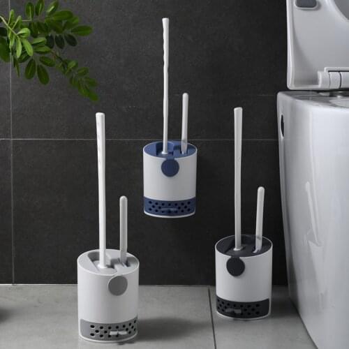 Silicone Toilet Brush Holder Bathroom Accessories Long Handle Soft Flat Round Head Wc Brush Standing Wall Toilet Cleaning Brush