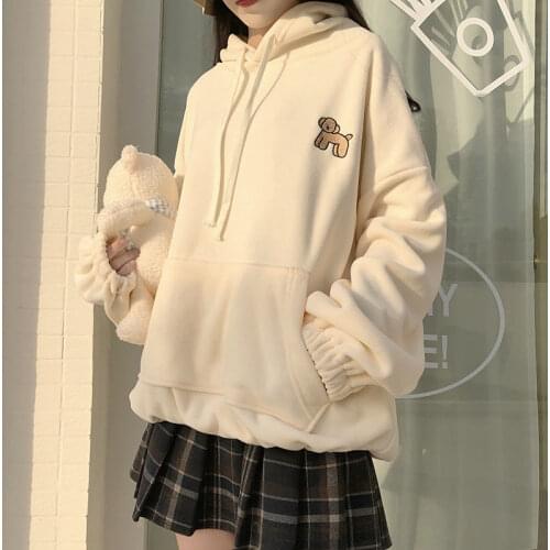 Deeptown Kawaii Hoodies Women Winter 2021 Cartoon Embroidery Sweatshirt Long Sleeve Fashion Tops Plus Size Loose Pullvoer Women