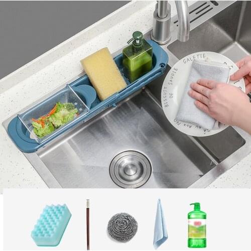Telescopic Sink Shelf Kitchen Sink Organizer Sink Drain Rack Kitchen Sink Storage Shelf Kitchen Adjustable Rack Removable Filter
