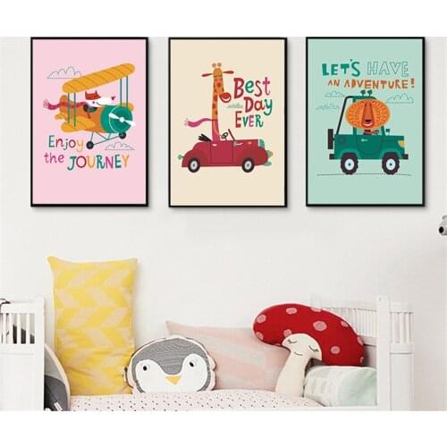 Helicopter Tracktor and Car Nursery Wall Art Canvas Painting Transportation Poster Print Pictures for Baby Boy Room Decorative