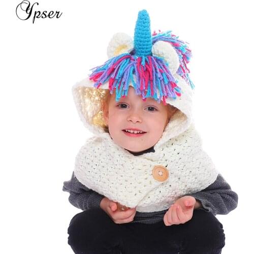 Ypser Girls Unicorn Hat with Scarf Buttons Kids Unicorn Scarf Cap 2 in 1 Children Warm Knitted Beanie Bonnet Cap