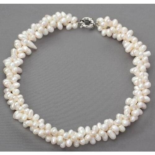 Choker Pearl Jewelry,White Color Twisted Real Freshwater Pearl Necklace,Rice Bridal Necklace,Multi Strands Pearl Jewelry
