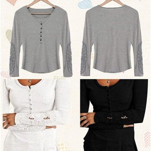 Women Sexy Hollow Lace Long Sleeve Round Neck Blouse Top Fashion Casual T-shirt Crop Top 2021 Women Autumn Elegant Vintage Tops