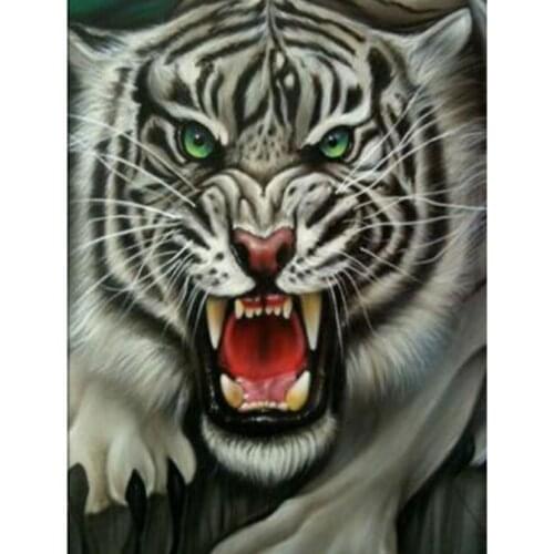 5D DIY Animal Painting Diamond Painting Square/Round Diamond Fierce White Tiger Picture Cross Stitch Decoration Artwork WG2933