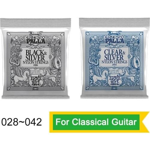 1 set EniBall 2406/2403 Ernesto Palla Nylon Clear and Silver Classical Guitar Strings 028-042