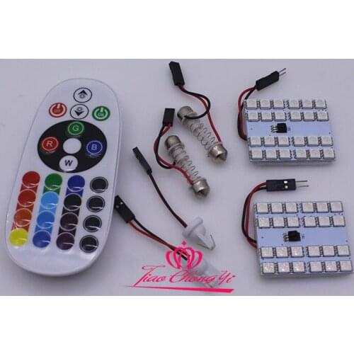 2 block T10 Festoon 36SMD RGB LED Dome Reading Light Lamp Bulb+ Remote Control