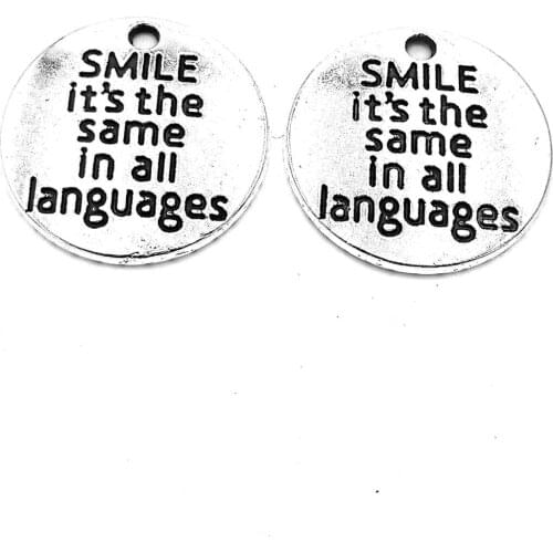 20pcs Smile its the same in all langues tag charms pendant 20mm antique silver ornament accessories jewelry making DIY base