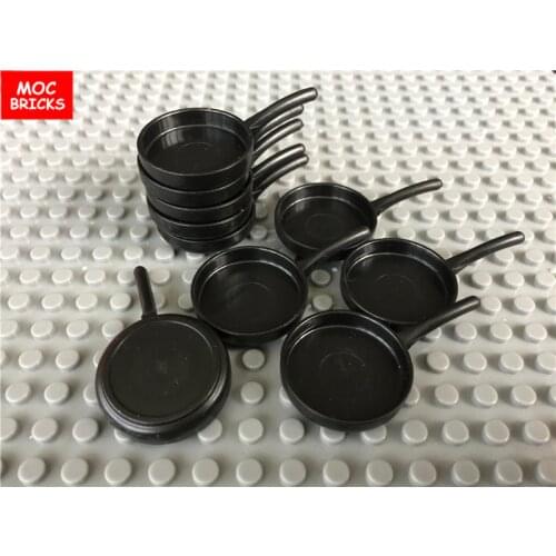 50pcs/lot MOC Bricks DIY Kitchen Utensil Black Frying Pan Wok Pot cooker Educational Building Block figure children toys gifts