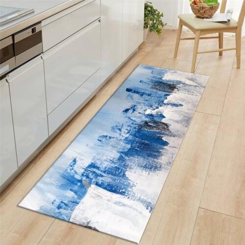 Abstract Blue Glacier Carpet Entrance Hall Landscape Painting Washable Kitchen Rug Long Anti-slip Mat For Bedroom Bathroom Mat