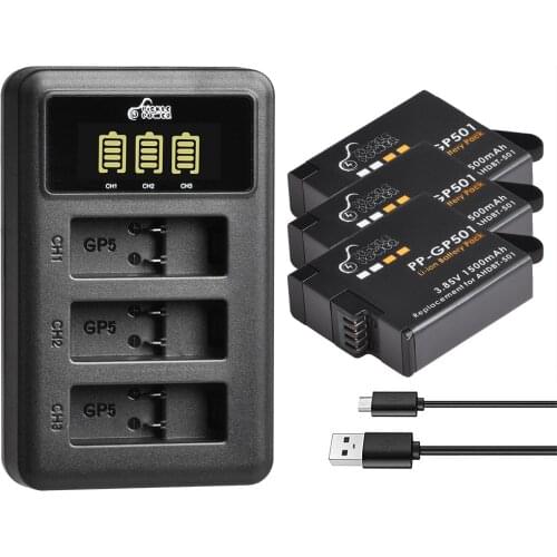 3pcs AHDBT-501 AHDBT501 Battery+ LED USB 3 Slots Charger for GoPro Hero5 Hero6 Hero7 Black Bateria