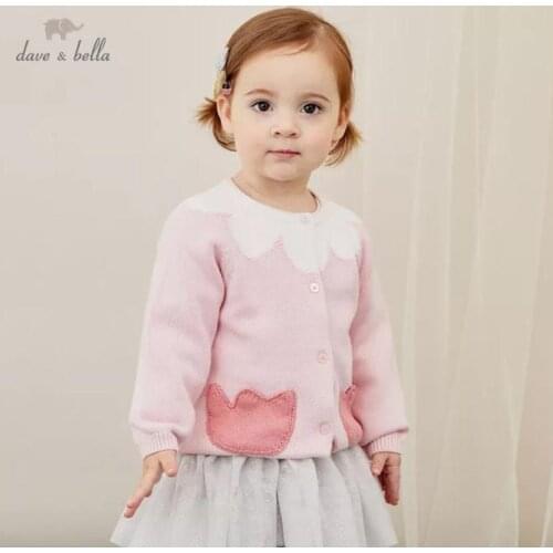 DBJ14593 dave bella autumn infant baby girls fashion floral cardigan kids toddler coat children cute knitted sweater
