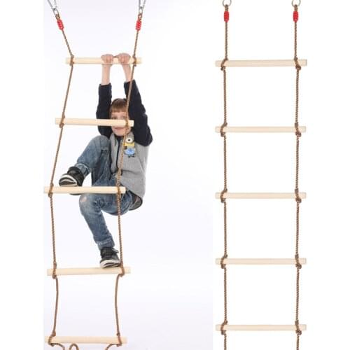 Wooden Rope Ladder Kids Fitness Toy Multi Rungs Climbing Game Toy Outdoor Training Activity Safe Sports Rope Swing Swivel Rotary