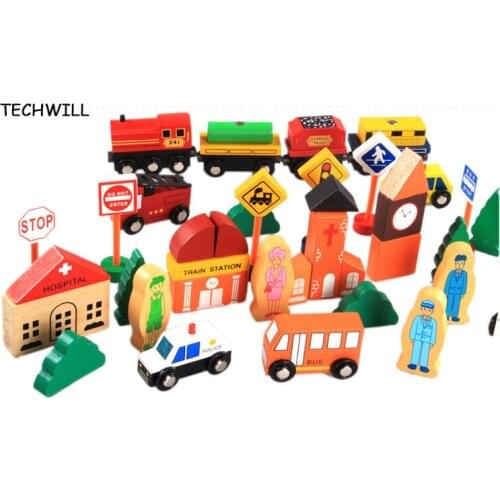 Wooden Toys City Traffic Building Blocks Toys For Children Baby Geometry Educational Toys Childrens birthday and Christmas gift