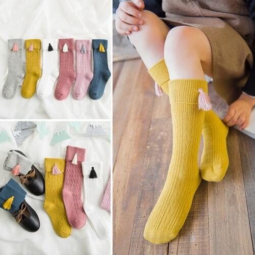 Newborn Baby Toddler Knee High Tassel Long Sock Boys Girls Leg Warmers Socks Size S-L