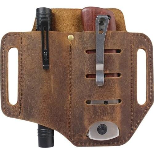 EDC Multi Tool Leather Pocket Tactical Pen Holster Knife Sheath