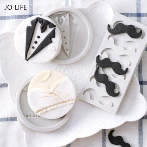 JO LIFE Wedding Cake Decoration Tool Bride Bridegroom Fondant Beard Cake Mold Silicone Bakeware Anniversary Cookie Mould