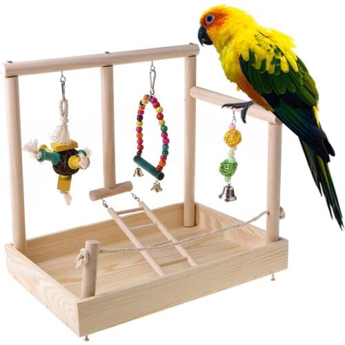 Parrot Swing Climbing Ladder Desktop Stand Wooden Playground Training Perch Platform Hanging Cage Decoration Bird Chew