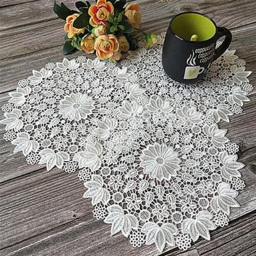 New Lace Round White Embroidery Table Placemat Wedding pad Cloth Drink Placemat Cup Mug Dinner Tea Coaster Glass Doily Kitchen