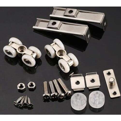 4-wheels Pulley Bearing Hardware Sliding Wood Door Rollers For Shower Cabin Bathroom Furniture Accessories