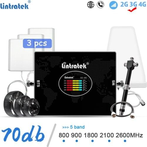Lintratek Five 5Band LTE GSM Signal Booster 4G 800 2600 DCS 1800 3G UMTS WCDMA 2100 2G 900 70db Cellular Phone Amplifier