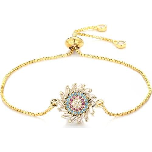Fashion womens rainbow sun bracelets jewelry gold cz colorful zircon bracelet bangle adjustable chain bracelet for women