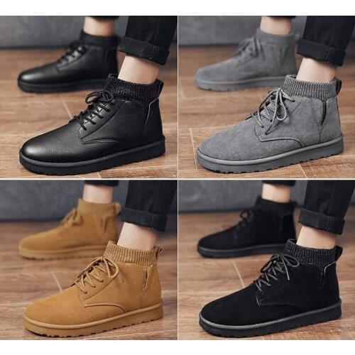 Men Leather Boots Men Winter Plush Boots Warm Shoes Men High Tops Snow Ankle Boots Comfortable Chaussure Homme Safety Work Boot