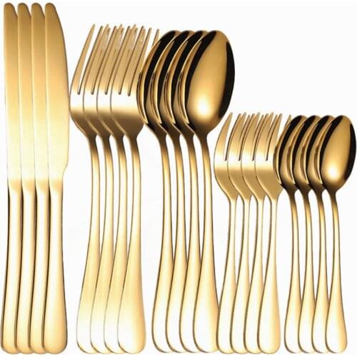Golden Tableware Stainless Steel Cutlery Set 20Pcs Gold Dinnerware Set Kitchen Dinner Set Tableware Mirror Flatware Dropshipping