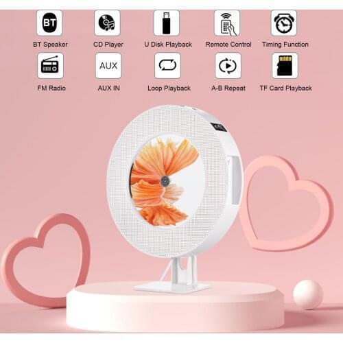 Wall Mountable CD Player Bluetooth Speaker with Remote Control FM Radio TF Card U Disk Music Player Timing Function LED Display